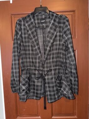 Liverpool Black & White Plaid Drawstring Blazer